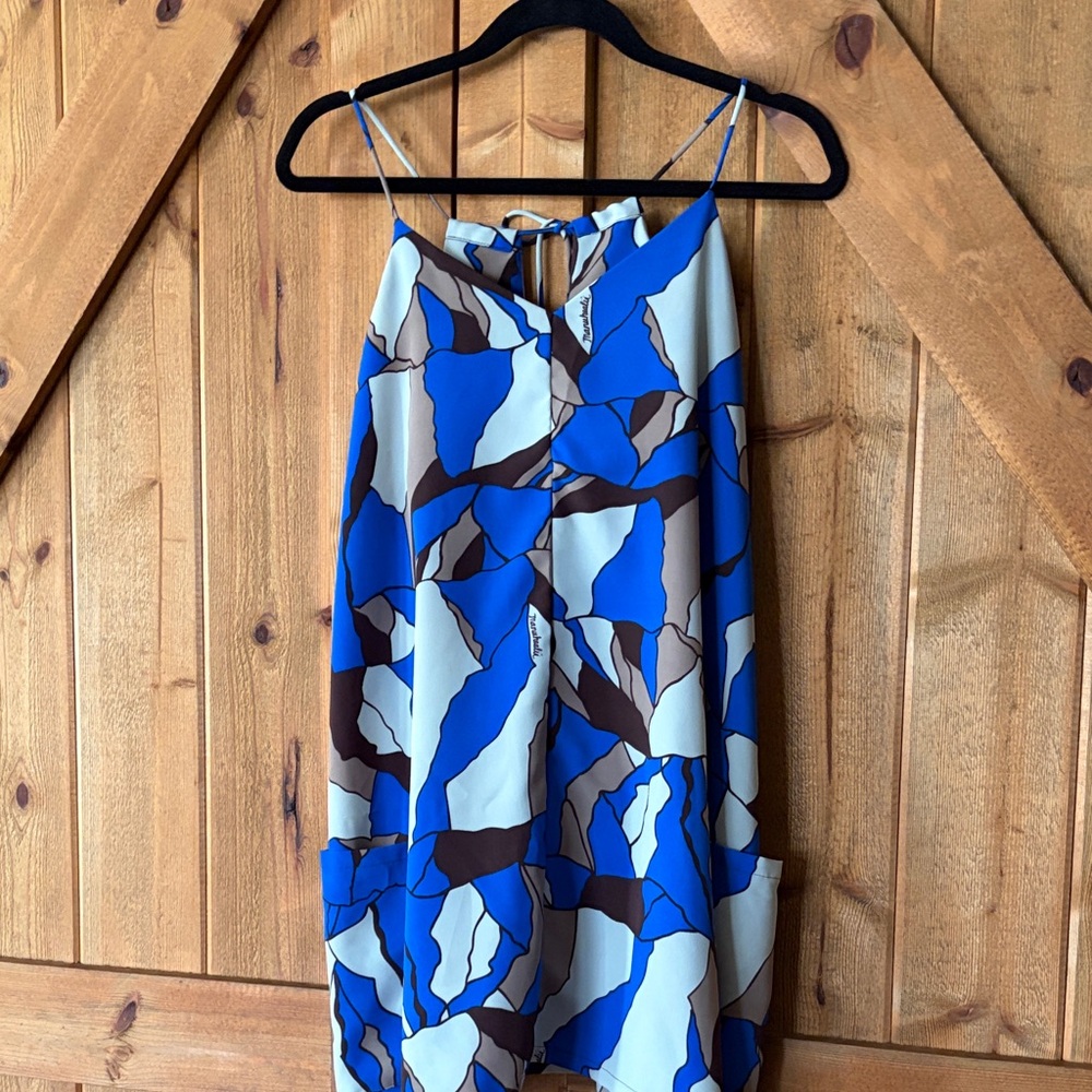 Manuhealii Blue, Brown & Cream Abstract Print Mini Dress